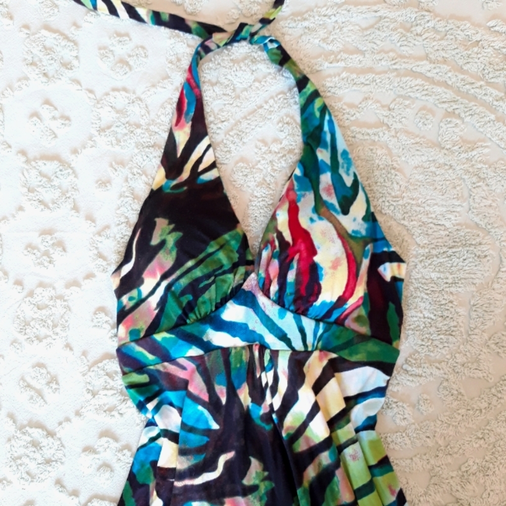 NWT Tommy Bahama Multicolored Batik Waves Animal Print Halter Dress